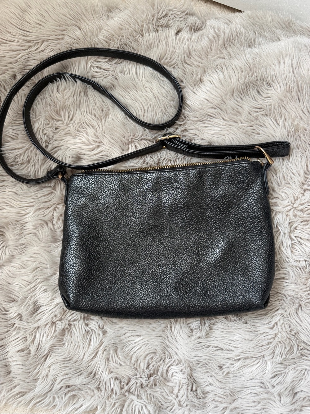Black Leather Crossbody Bag - Classic Everyday Style